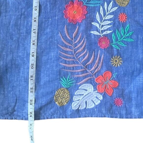 Talbots Black Label Split Neck Embroidered Linen Blend Top Large Petite - Picture 7 of 9